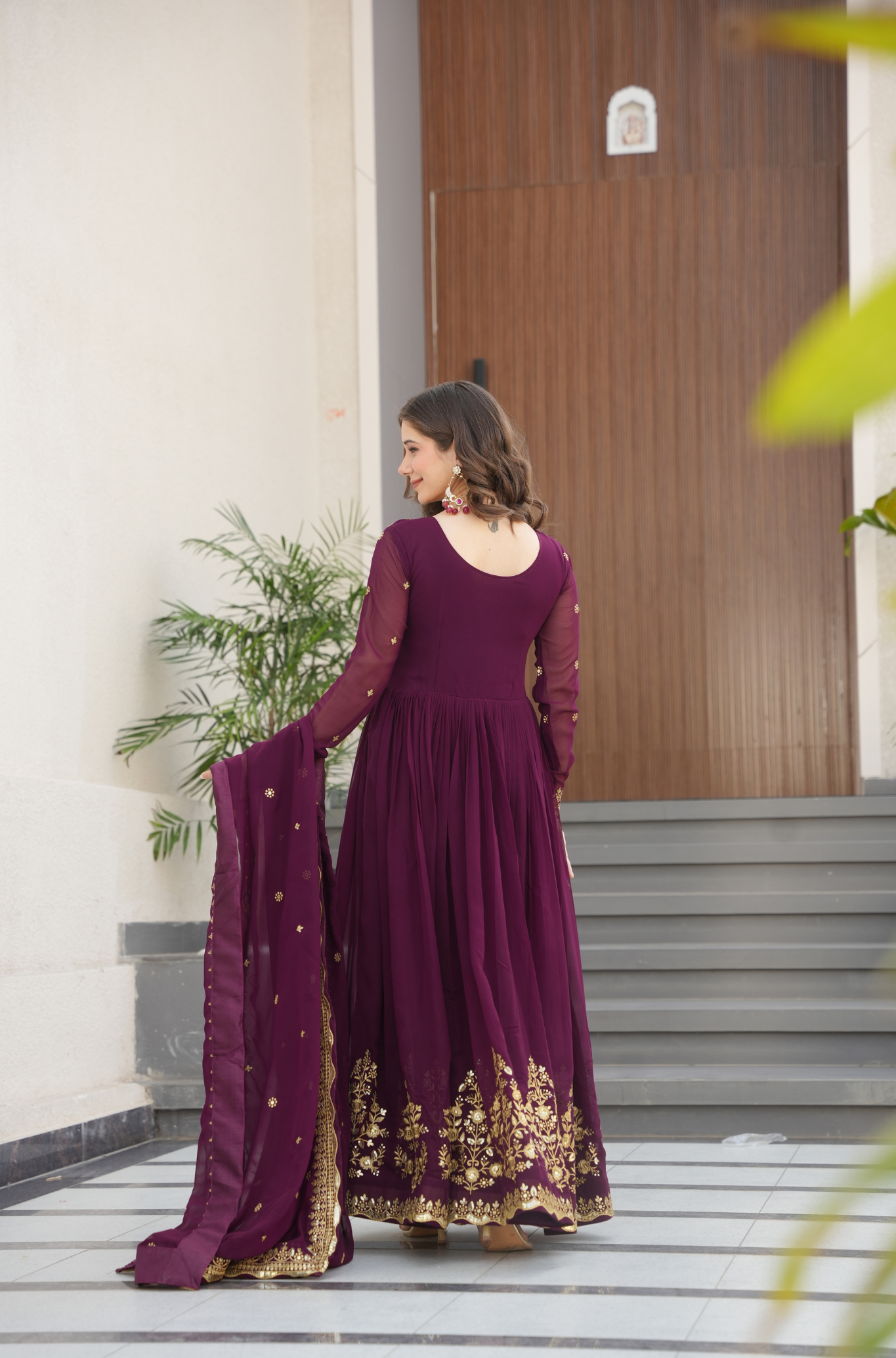 Women Embroidered Anarkali Gown with Dupatta
