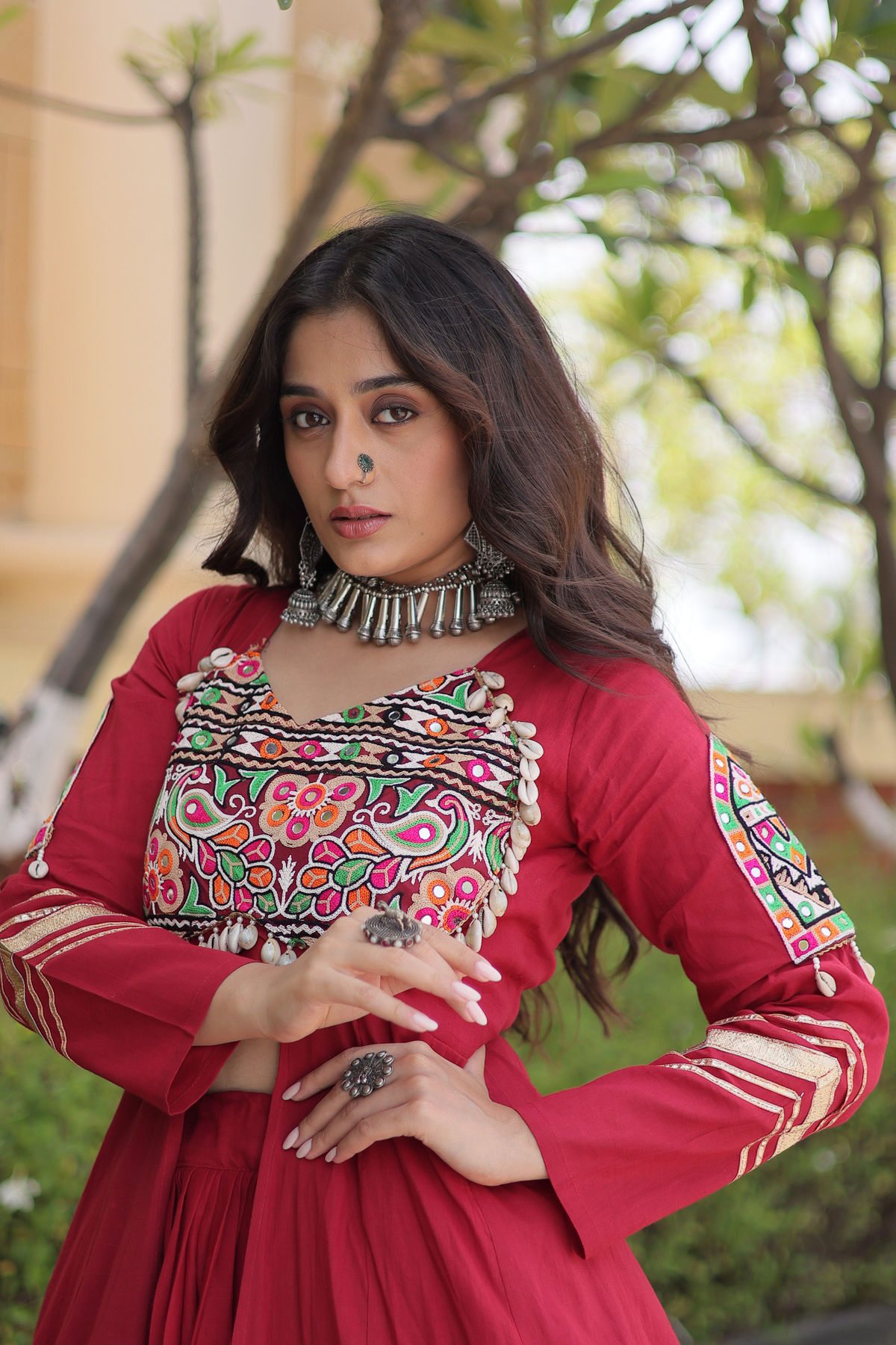 Women’s Embroidered Anarkali kurta with Flared Skirt Set