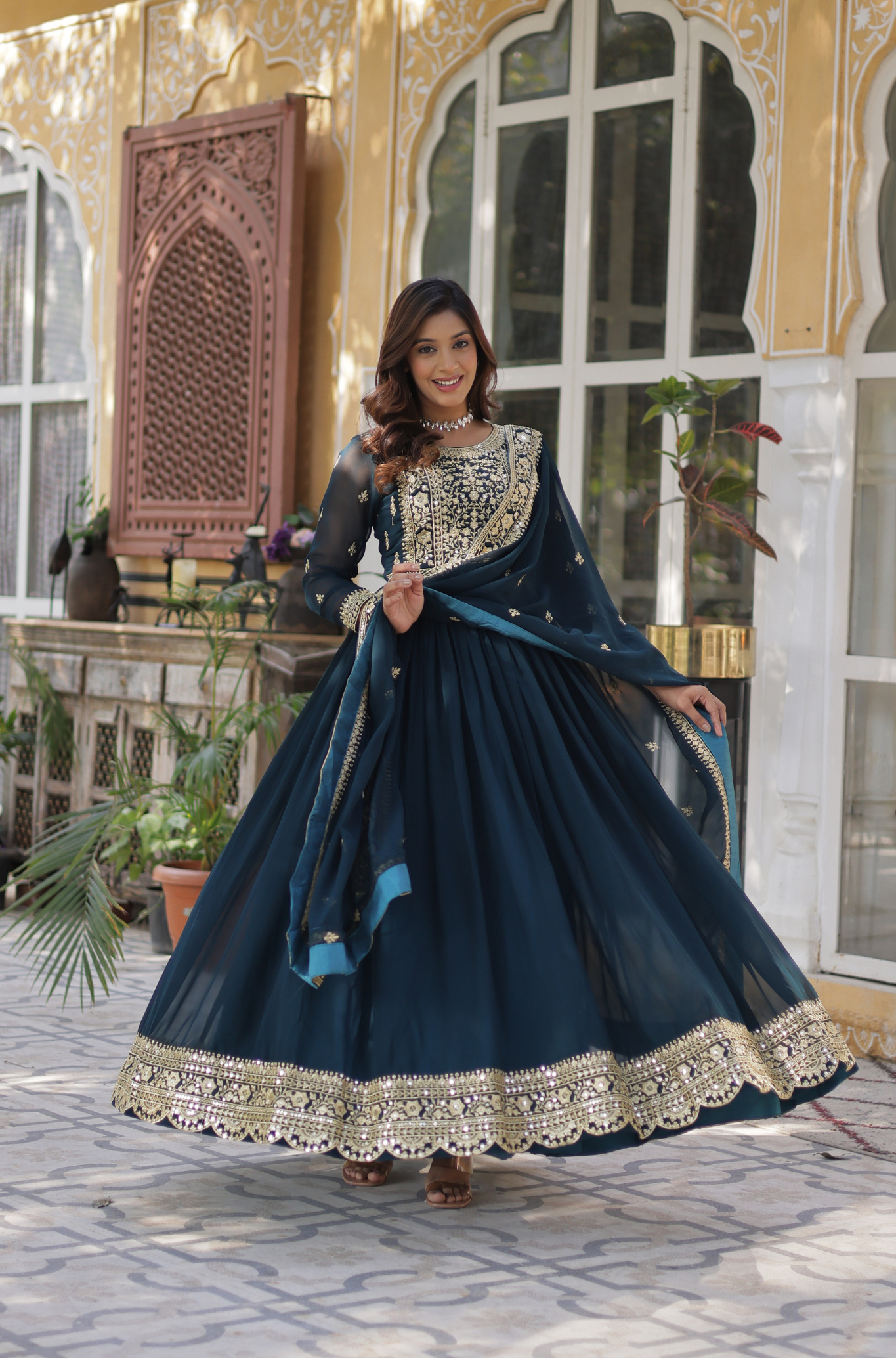 Women Embroidered Anarkali Gown Set with Dupatta