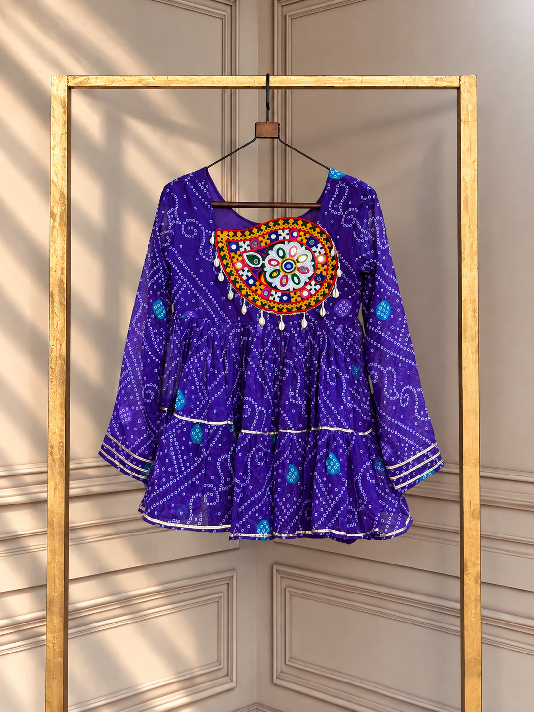 Designer Bandhani Paplum Top with Embroidered Yoke & Navratri Detailing