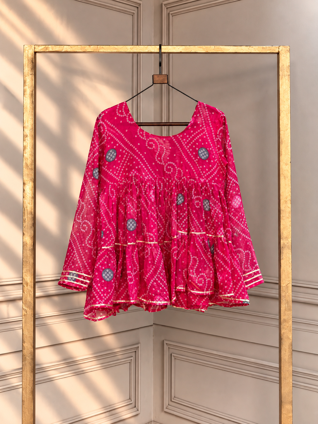 Designer Bandhani Paplum Top with Embroidered Yoke & Navratri Detailing
