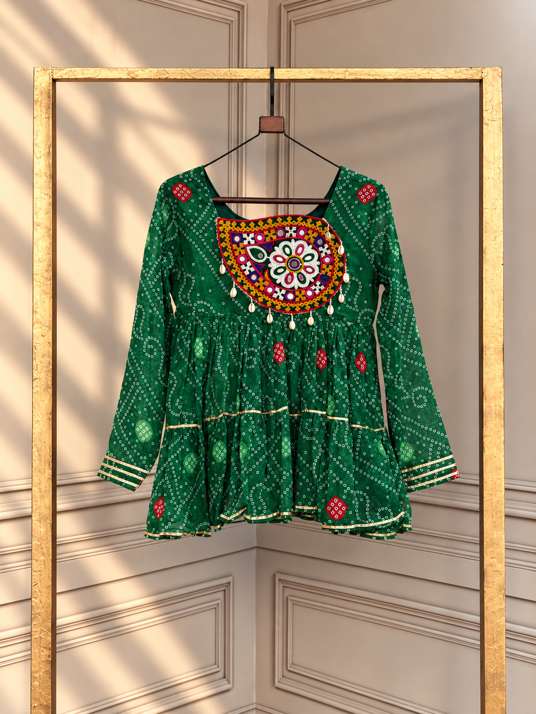 Designer Bandhani Paplum Top with Embroidered Yoke & Navratri Detailing
