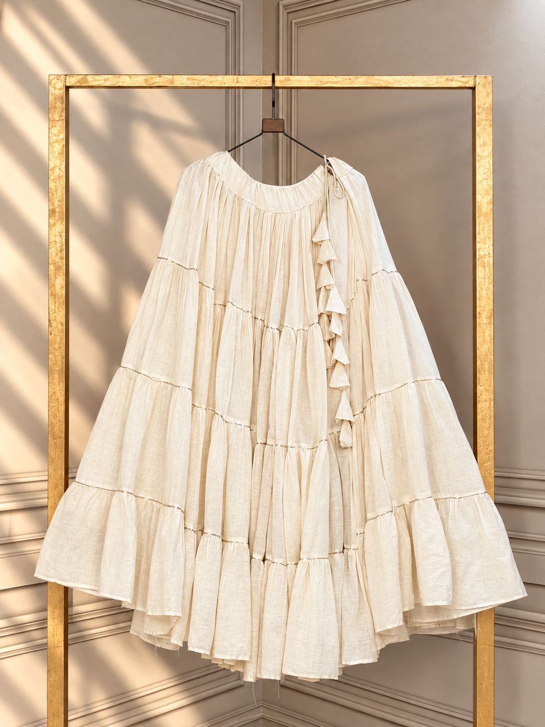 Designer Tiered Ethnic Gown with Ruffle Detailing & Flared Sleeves