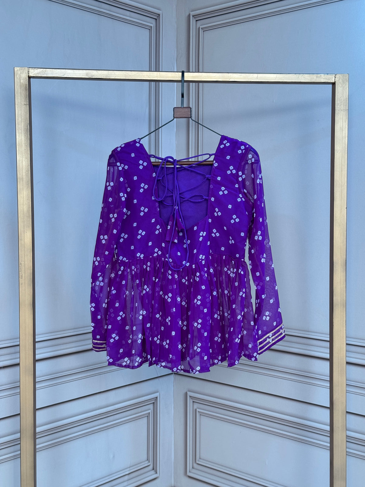 Designer Printed Peplum Top with Embroidered Yoke & Flared Hem