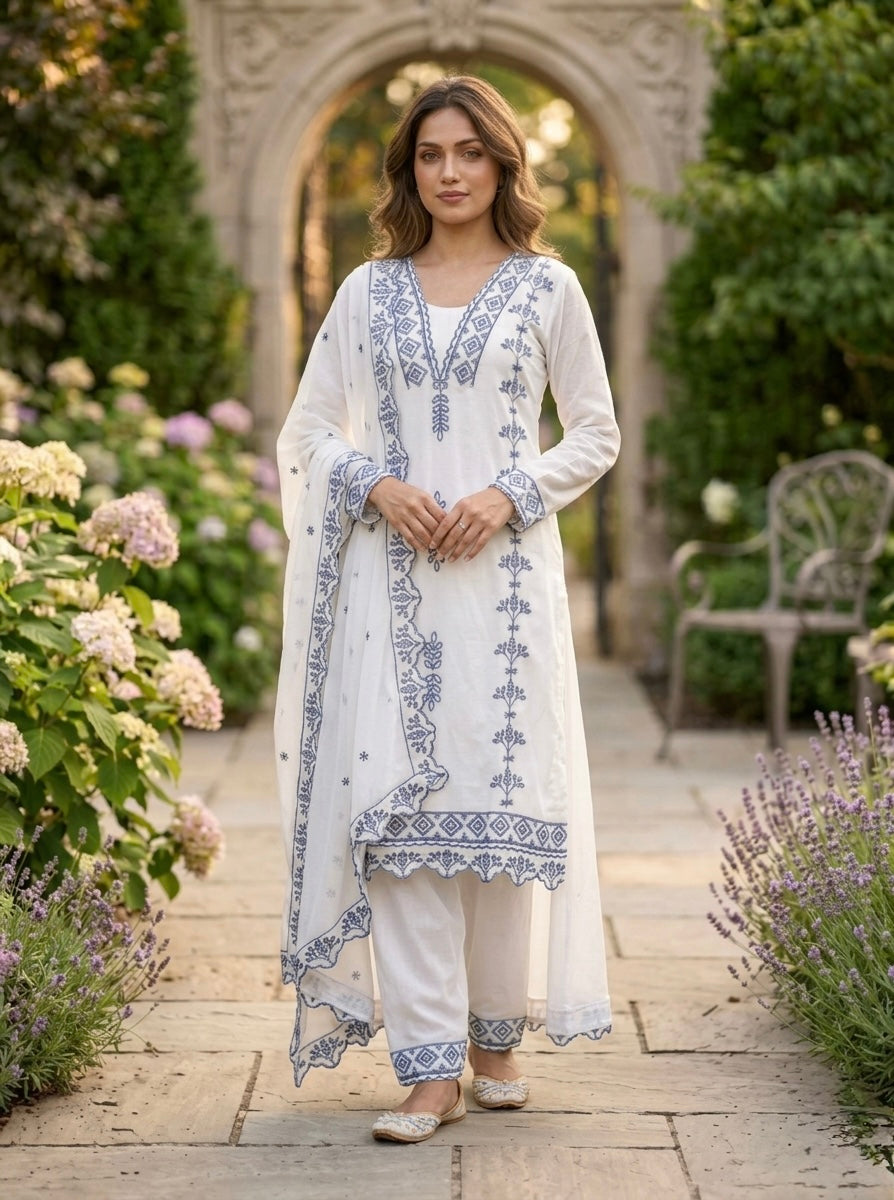 Women Embroidered Kurta Pant Set with Dupatta