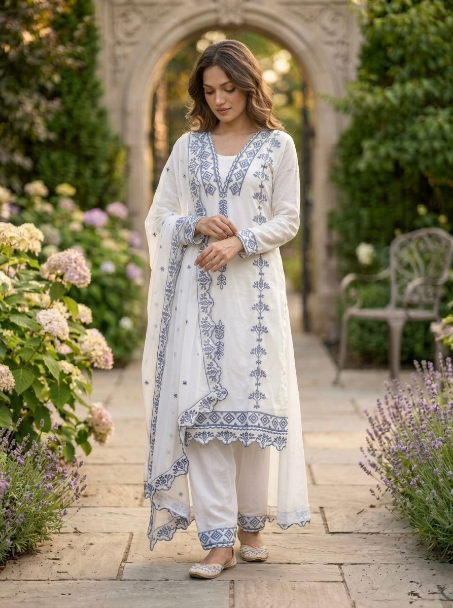 Women Embroidered Kurta Pant Set with Dupatta