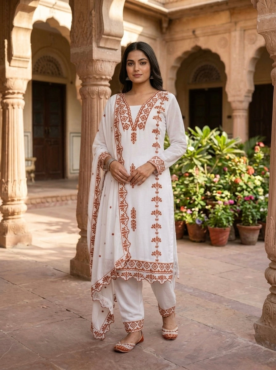 Women Embroidered Kurta Pant Set with Dupatta