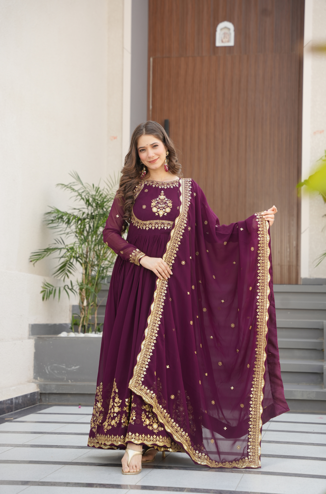 Women Embroidered Anarkali Gown with Dupatta