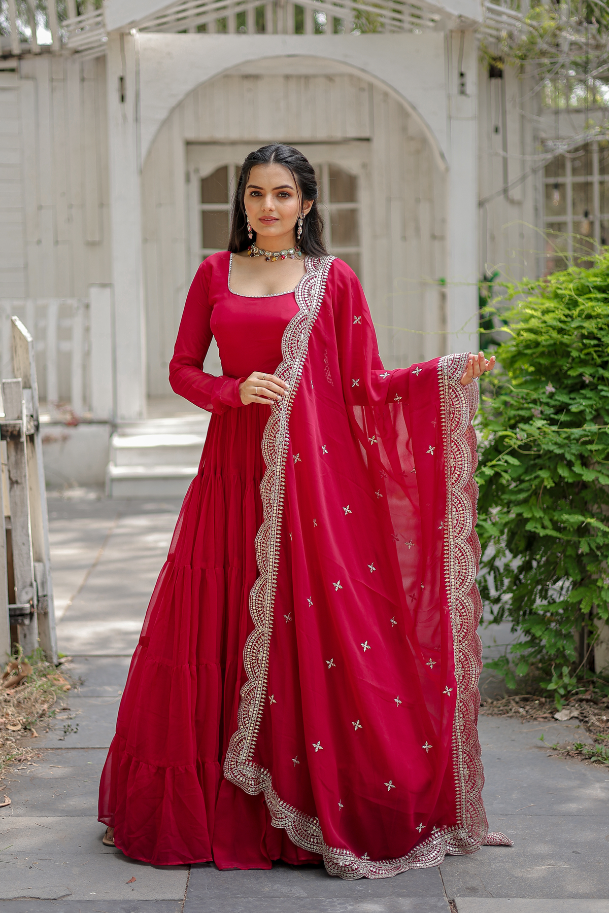 Exclusive Women's Designer Embroidered Anarkali Gown with Dupatta
