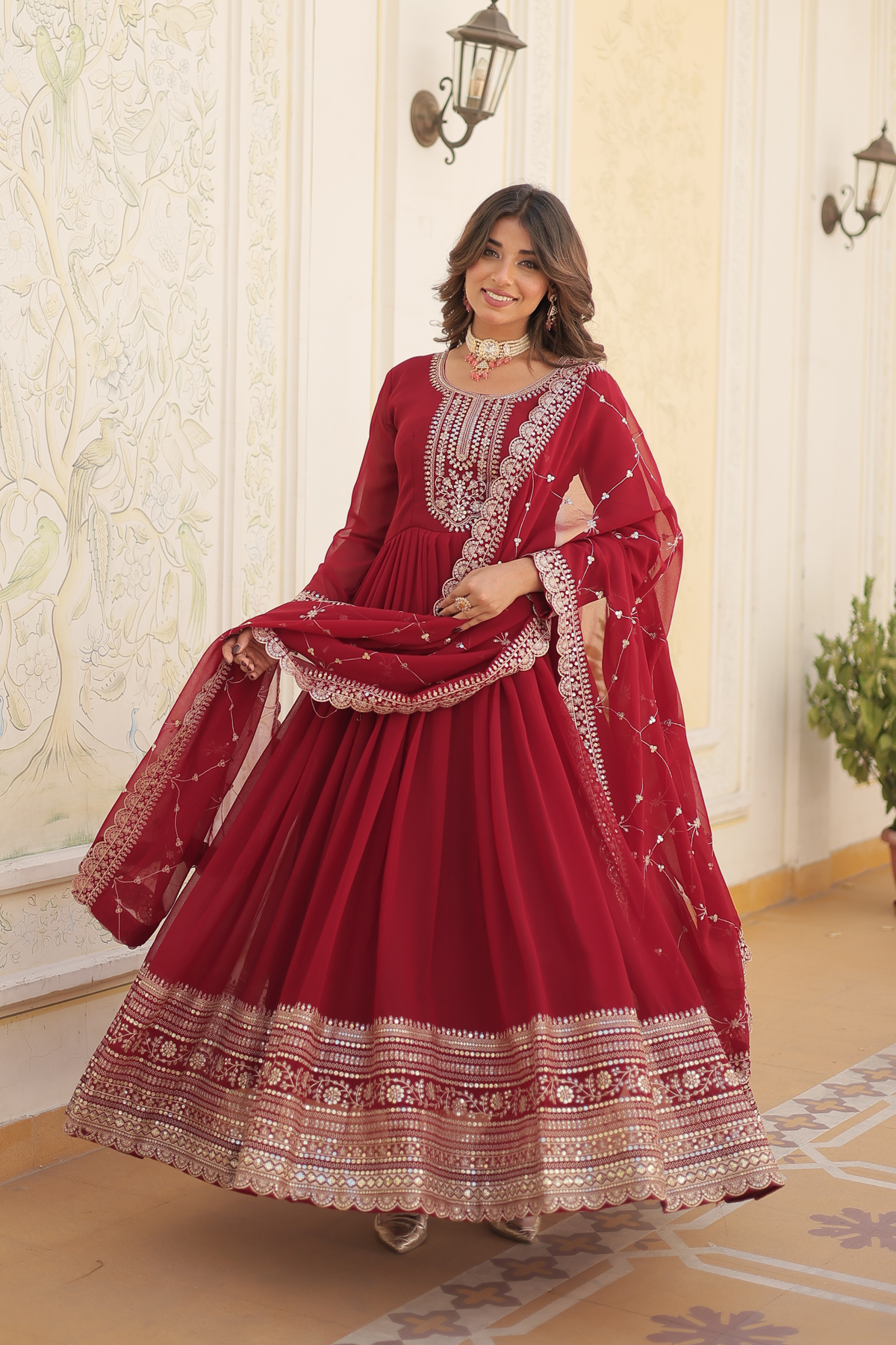Women's Designer Embroidered Anarkali Gown with Dupatta