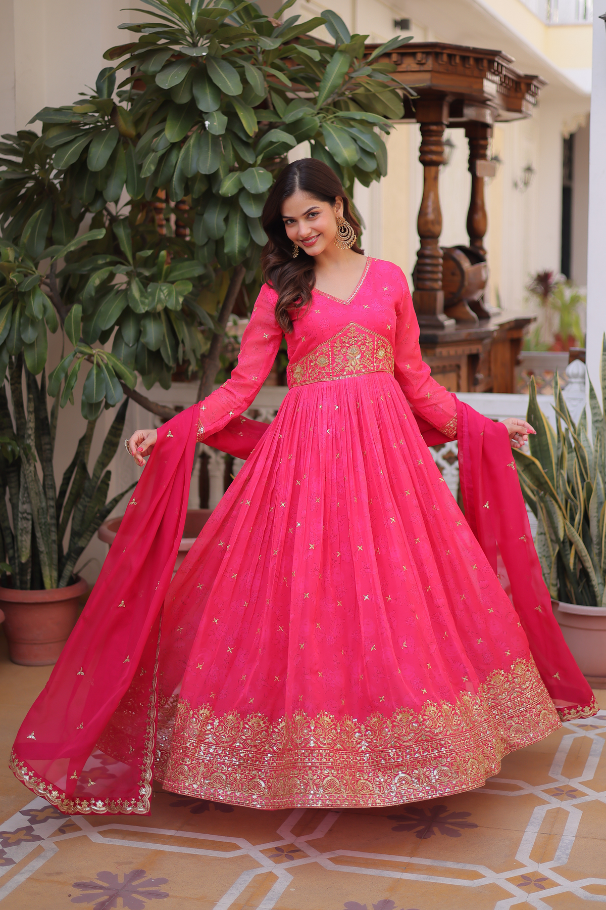 Women's Premium Embroidered Anarkali Gown with Dupatta