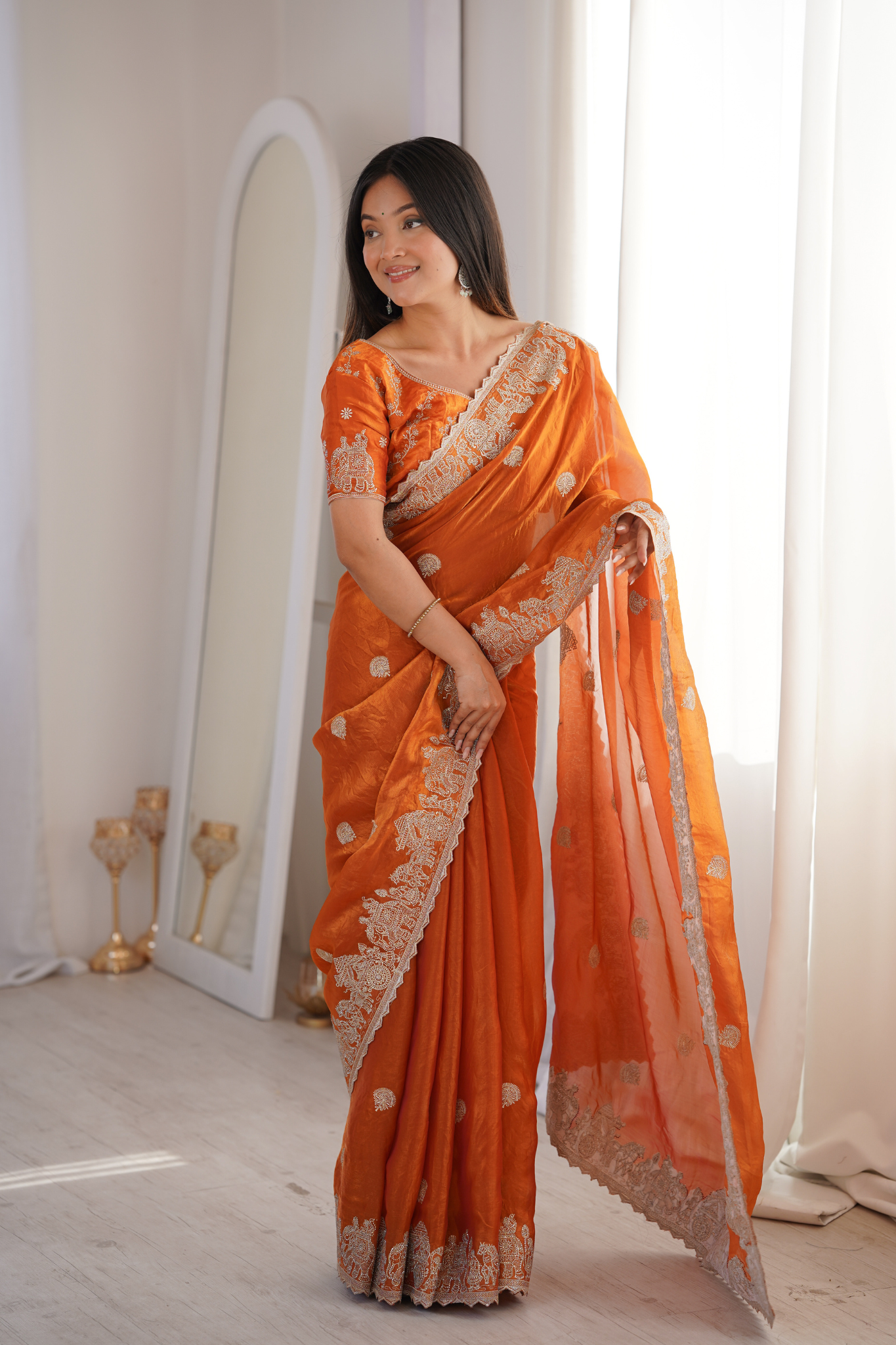 Women Designer Organza Saree with Heavy Embroidered Border