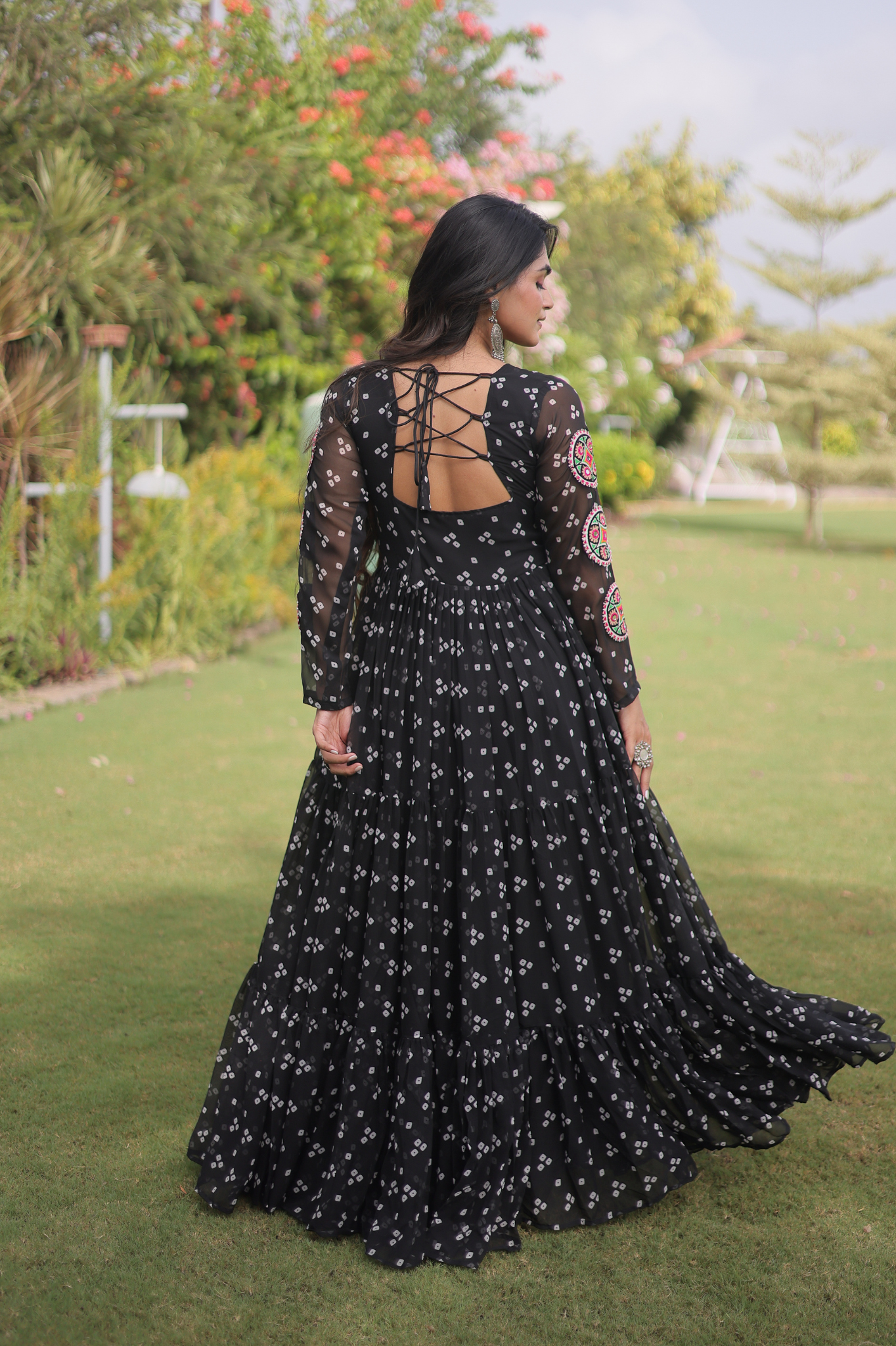 Women's Handcrafted Mirror Work Tiered Anarkali Gown