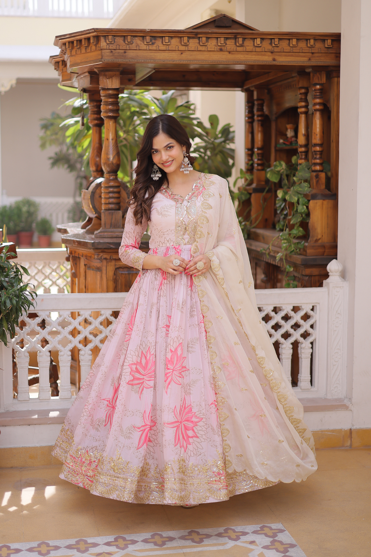 Women Floral Printed Anarkali Gown with Dupatta