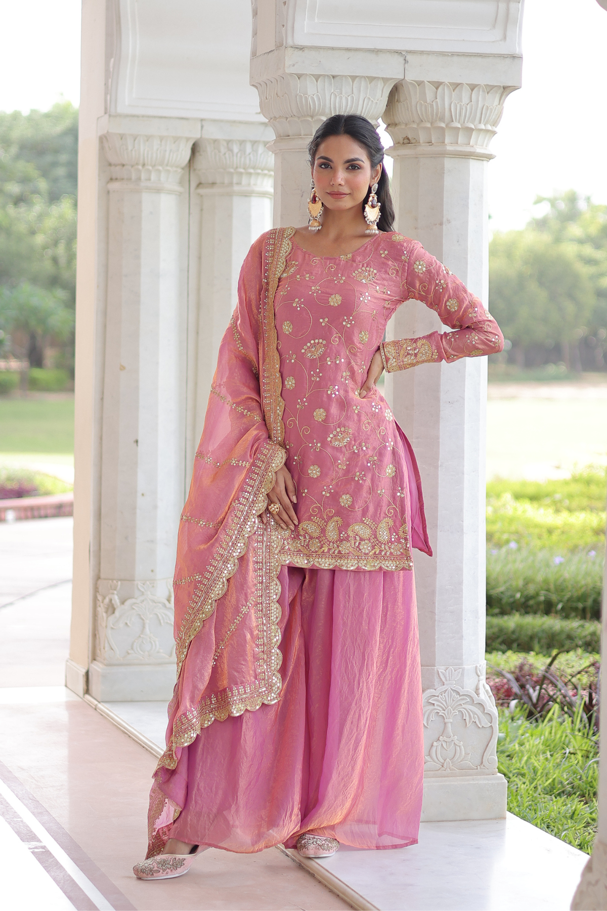 Women's Embroidered Sharara Suit Set with Dupatta