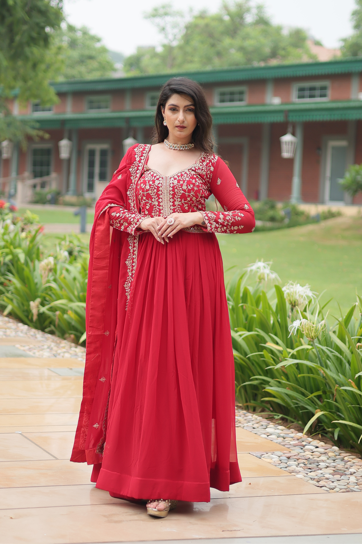 Women Embroidered Anarkali Gown with Dupatta