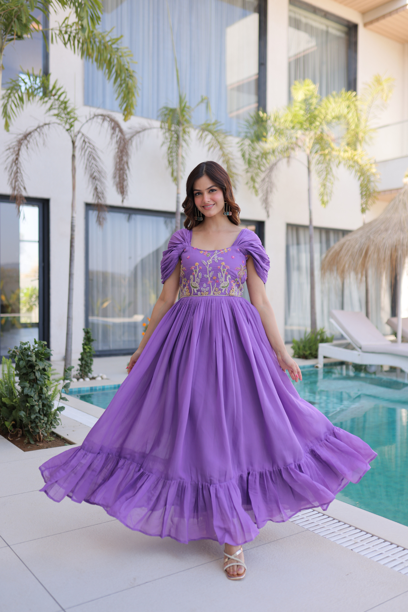 Women's Premium Embroidered Georgette Anarkali Gown with Flared Hem