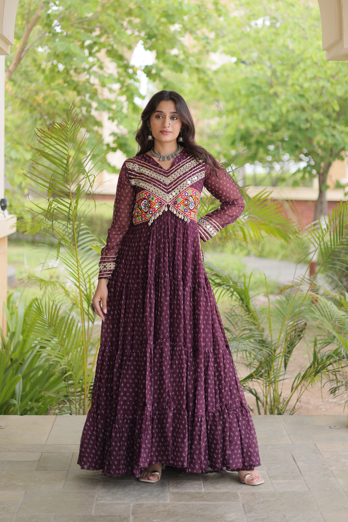 Women’s Designer Anarkali Gown with Embroidered Yoke & Flared Silhouette | Festive Ethnic Wear