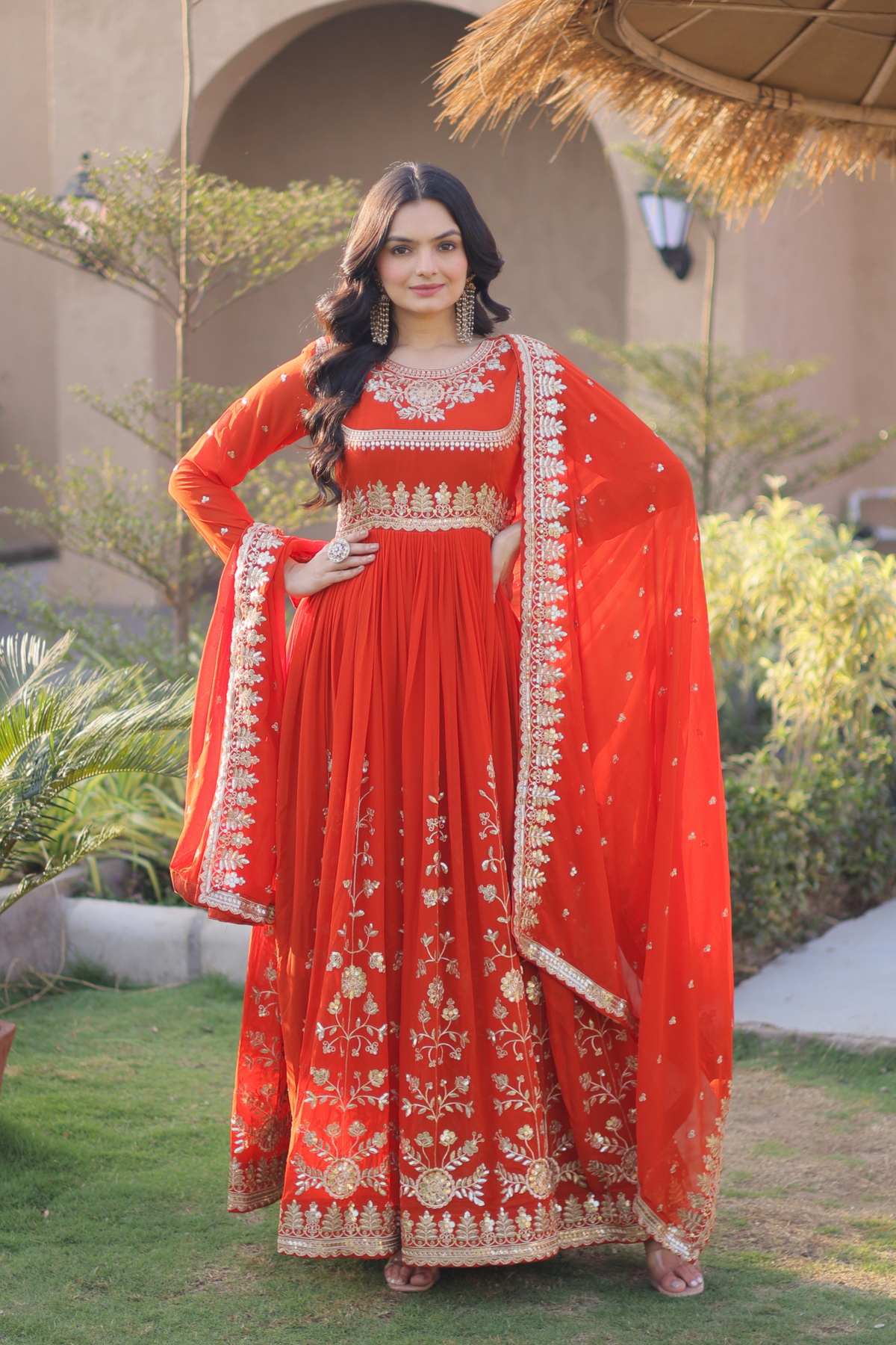 Women's Embroidered Anarkali Gown Set with Dupatta