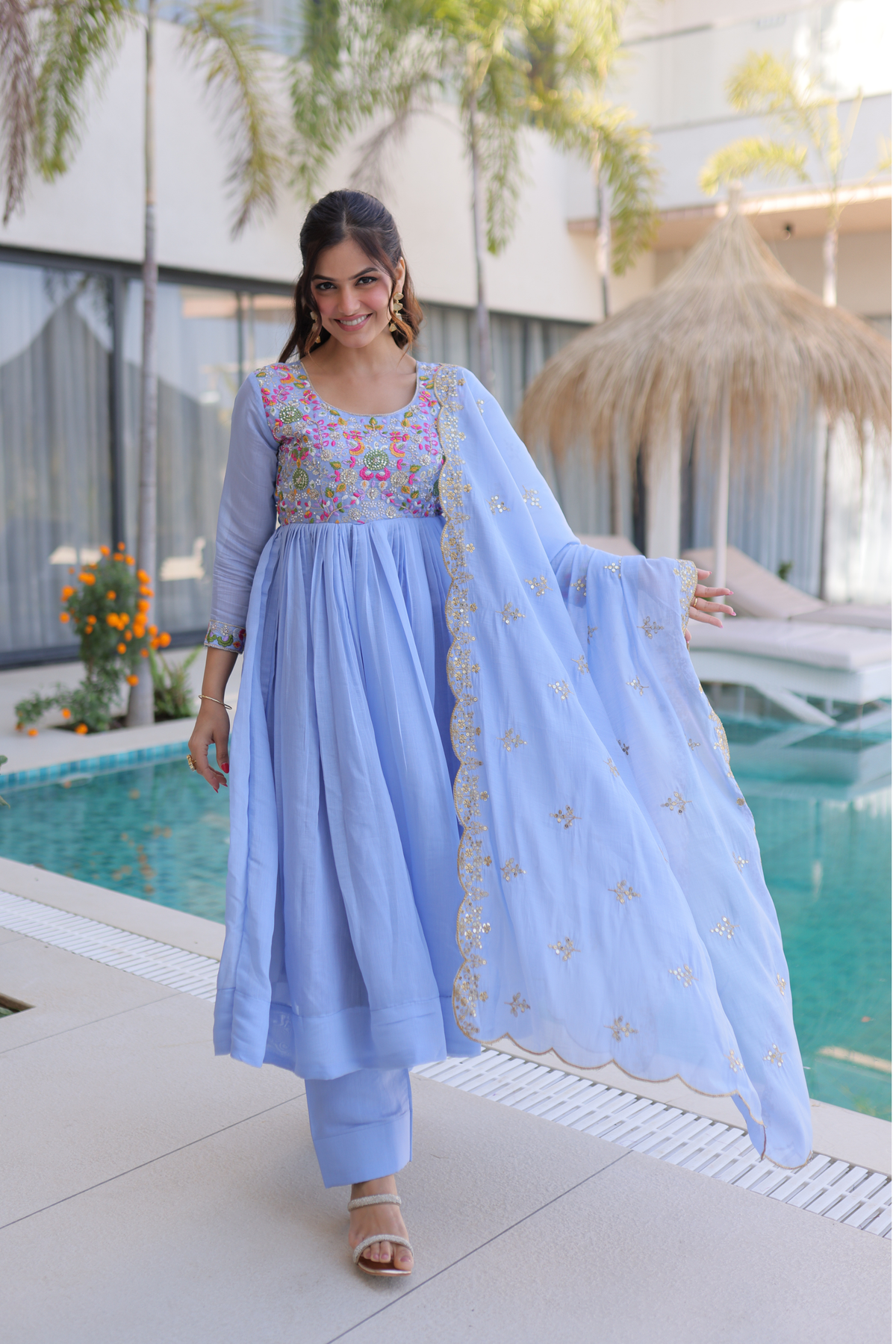 Women's Designer Embroidered Anarkali Suit Set with Dupatta