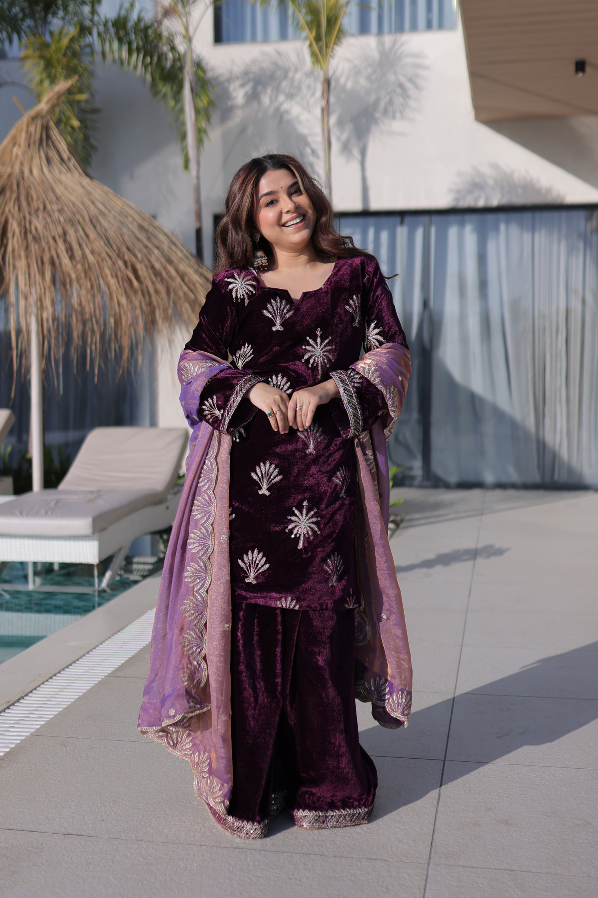 Premium Velvet Kurta Palazzo Set with Embroidered Dupatta for Women