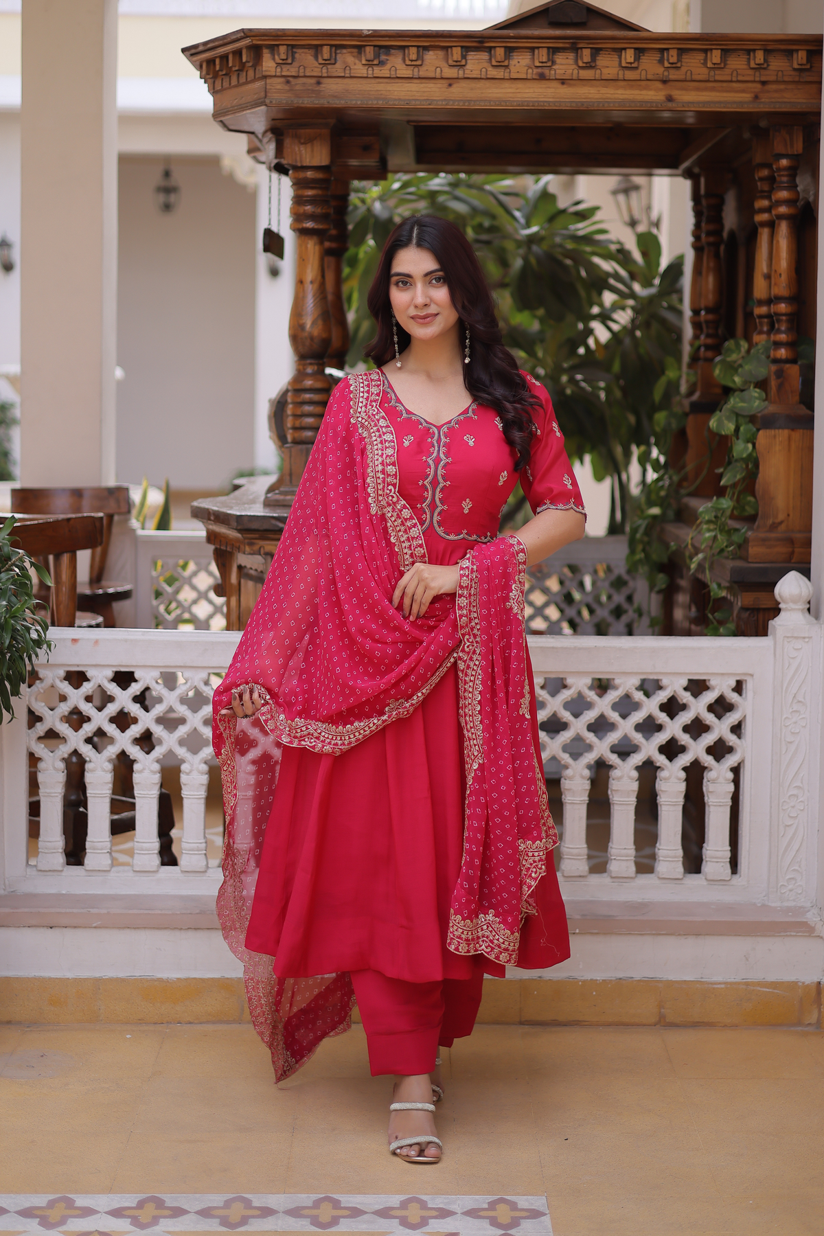 Women Embroidered Anarkali Kurta Set with Dupatta