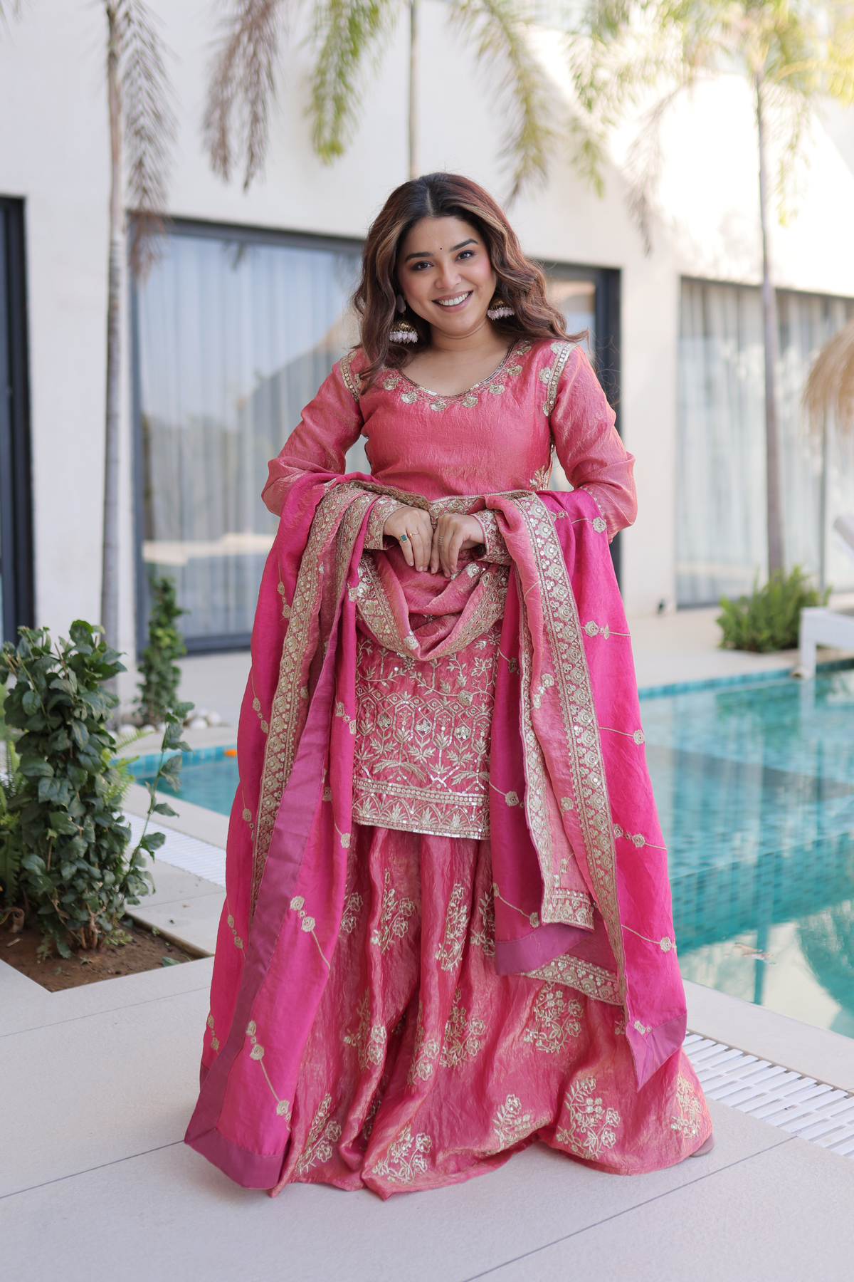 Women Embroidered Kurta Sharara Set with Dupatta