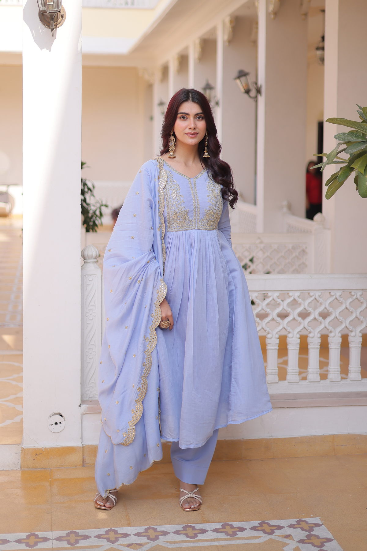 Elegant Embroidered Anarkali Kurta Set for Women with Dupatta & Pant