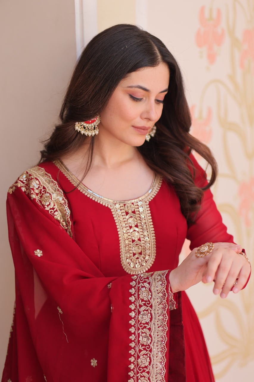 Women's Embroidered Georgette Anarkali Gown with Dupatta